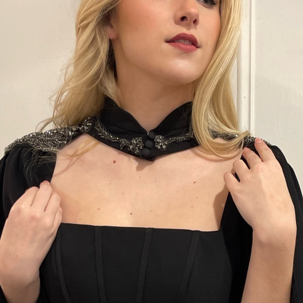Adornato Couture Hand Beaded Cape In Crepe